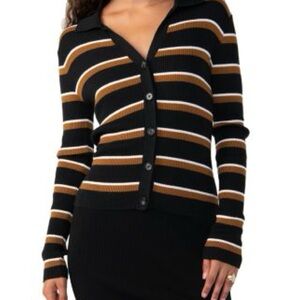 Sanctuary Black and Brown Striped Cardigan
